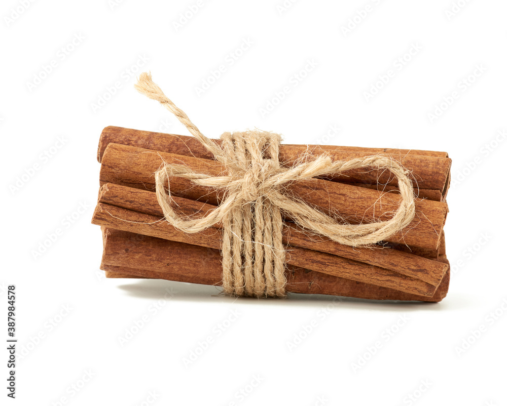 dry cinnamon sticks tied with brown rope