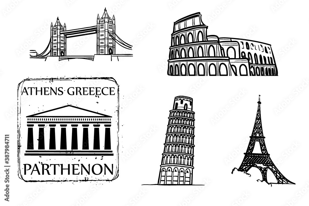 Fototapeta premium Well-known building in Europe on white background.