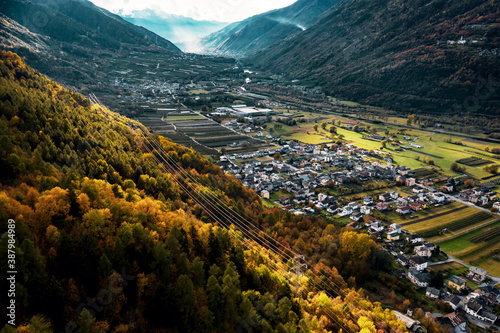 valtellina, Italy, aerial view of the villages of Lovero and Sernio