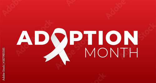 Red Adoption Month Background Illustration with White Ribbon