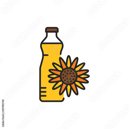 Sunflower oil glass bottle color line icon