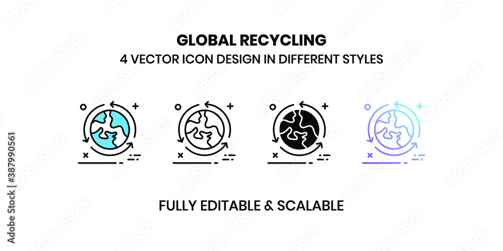 Global Recycling Vector illustration icons in different styles Global Recycling Vector illustration icons in different styles