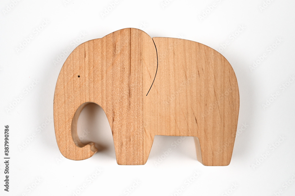 flat wooden elephant on white background flat wooden elephant on white background
