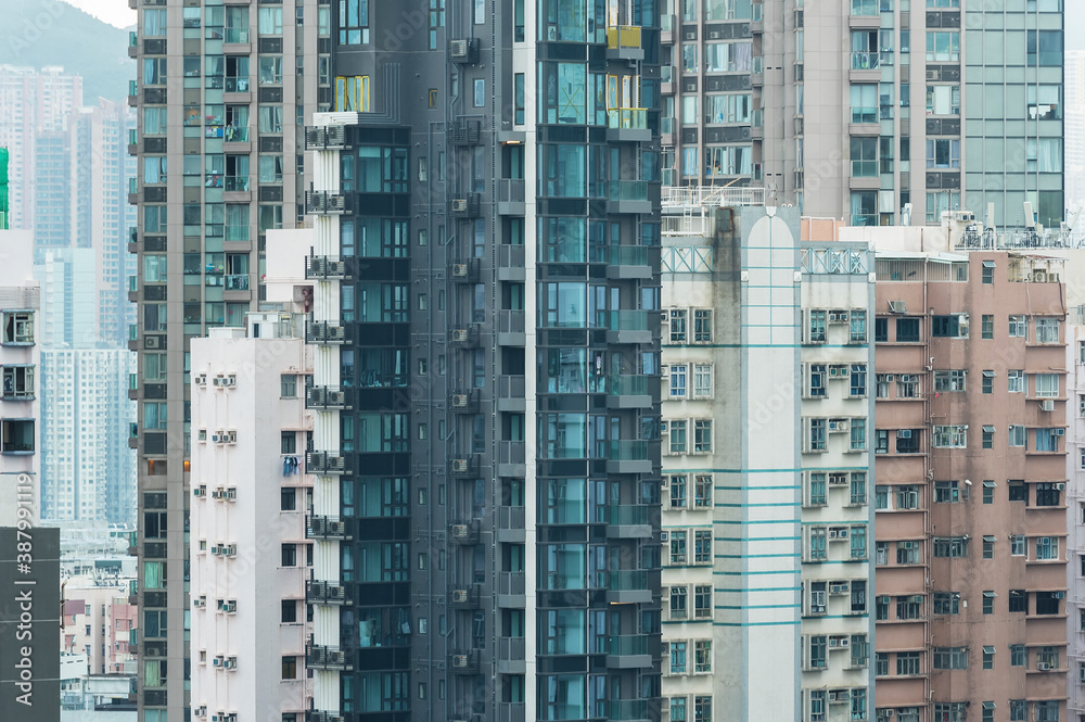 Exterior of high rise residential building in Hong Kong city