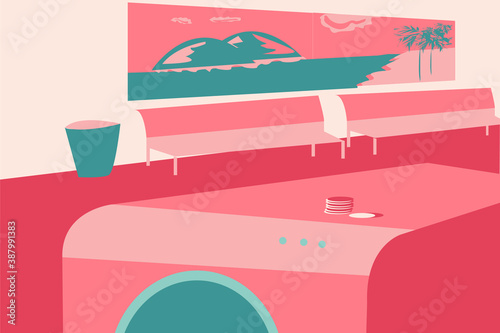 Abstract Washing machine to the beach. Vector chilling for wallpaper or poster and postcard. Design esp10.