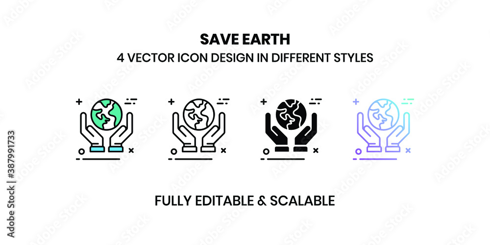 Fototapeta premium Save Earth Vector illustration icons in different styles