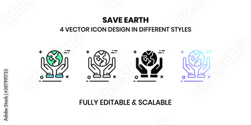 Save Earth Vector illustration icons in different styles