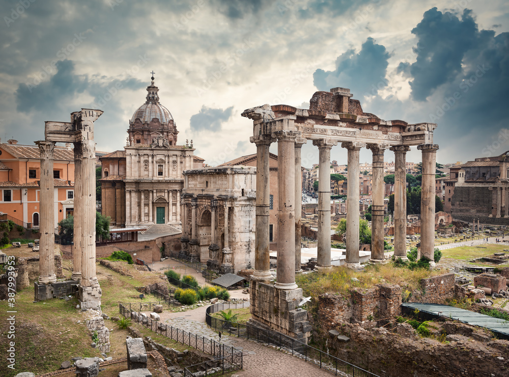 Naklejka premium Roman Forum in bad weather