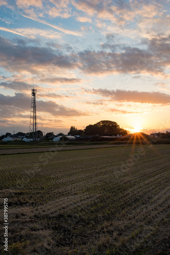 sunset sky over the agricultural land