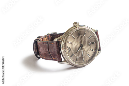 Old mechanical watch with leather strap