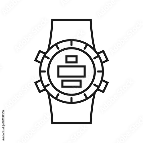 Sports waterproof watch. Scuba underwater diving watch. Isolated vector illustration on white backgroundl. Editable stroke