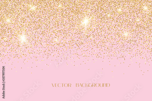 Sparkling falling gold dust.Vector horizontal background with glitter and space for text.