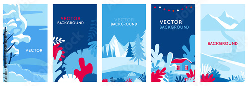 Winter landscapes - vertical banners and wallpaper for social media stories. Vector illustration in flat simple style - design templates with copy space for text - merry Christmas