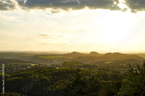 View over "Elbsandstein Mountains" at Sunset in East Germany.