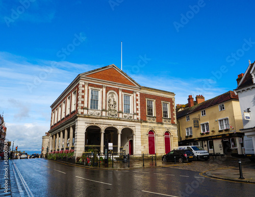 The historic 17th century Guildhall in Windsor, a market town on the River Thames, west of London, where the British royal family live in Windsor Castle.