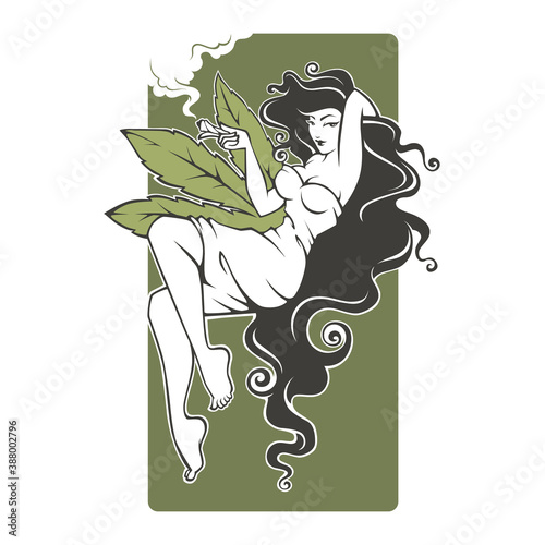 girl smoking cannabis, for your logo, label, sticker, tag, print