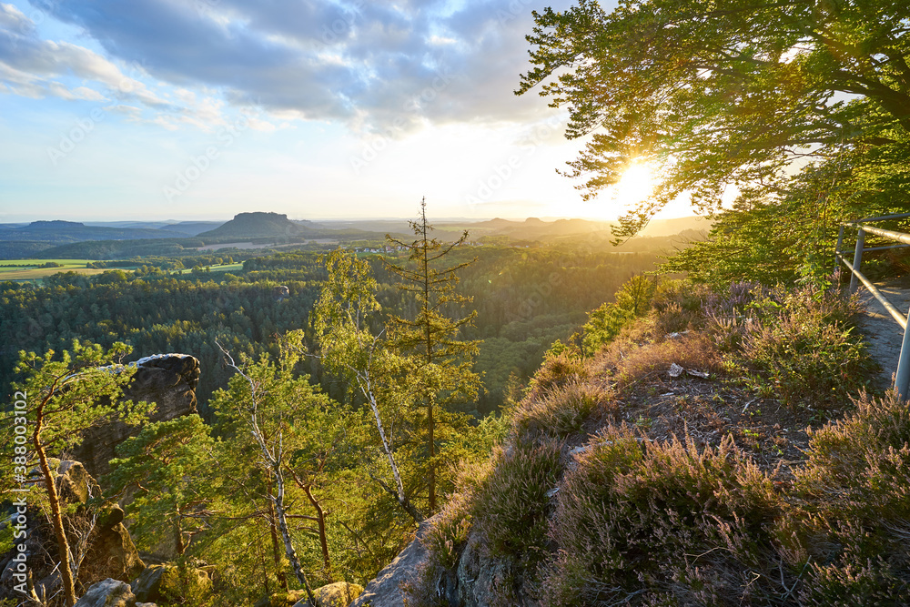 Saxon Switzerland. View at sunset from area 