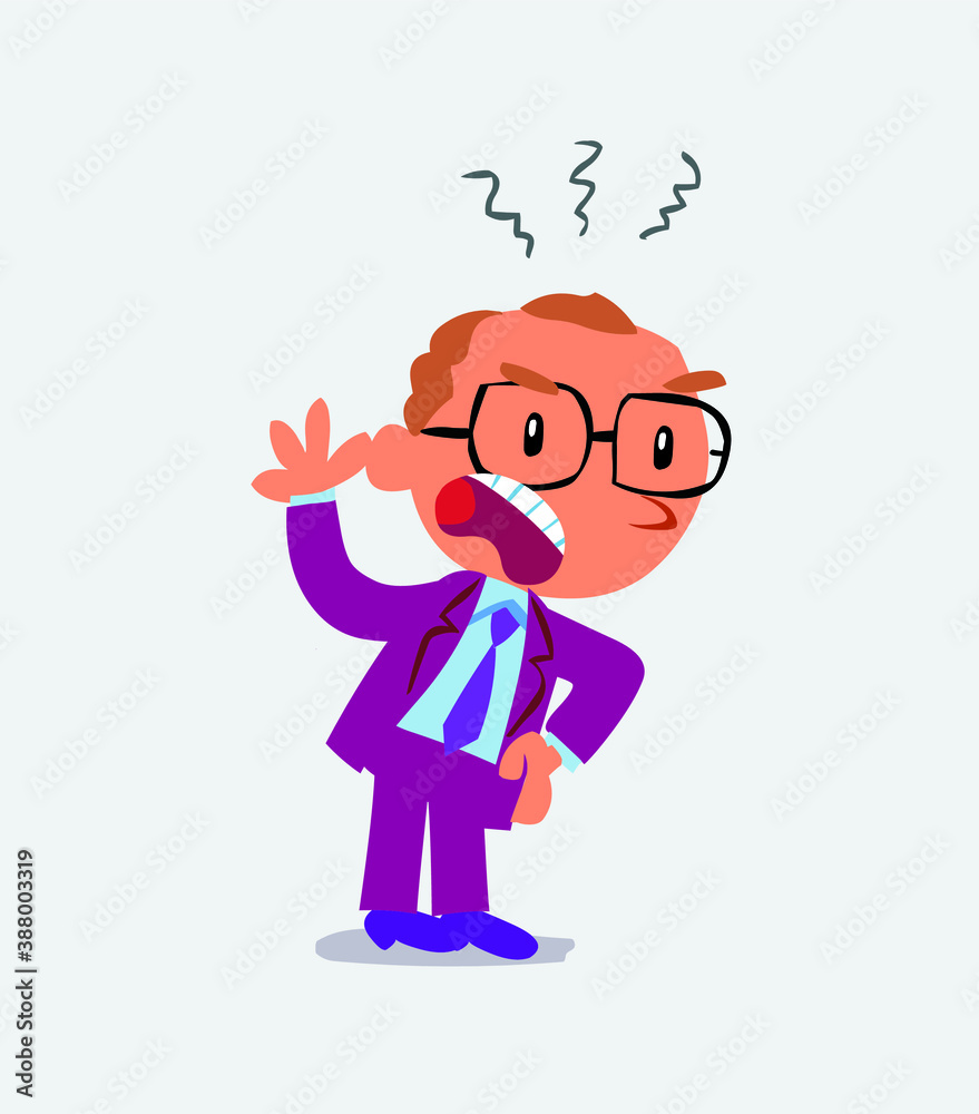 Indigned cartoon character of businessman vehemently shakes his hand Indigned cartoon character of businessman vehemently shakes his hand