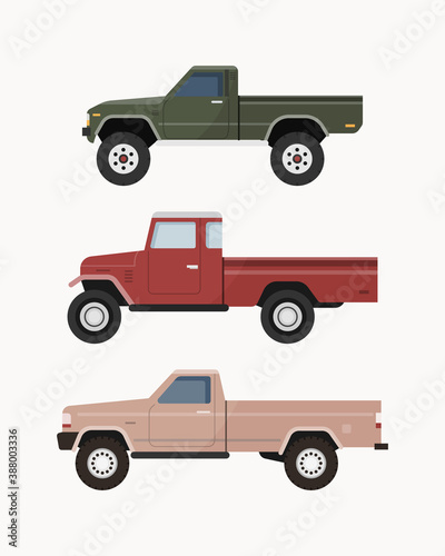 Vintage pickup truck. Set of pickup truck vector illustration.
