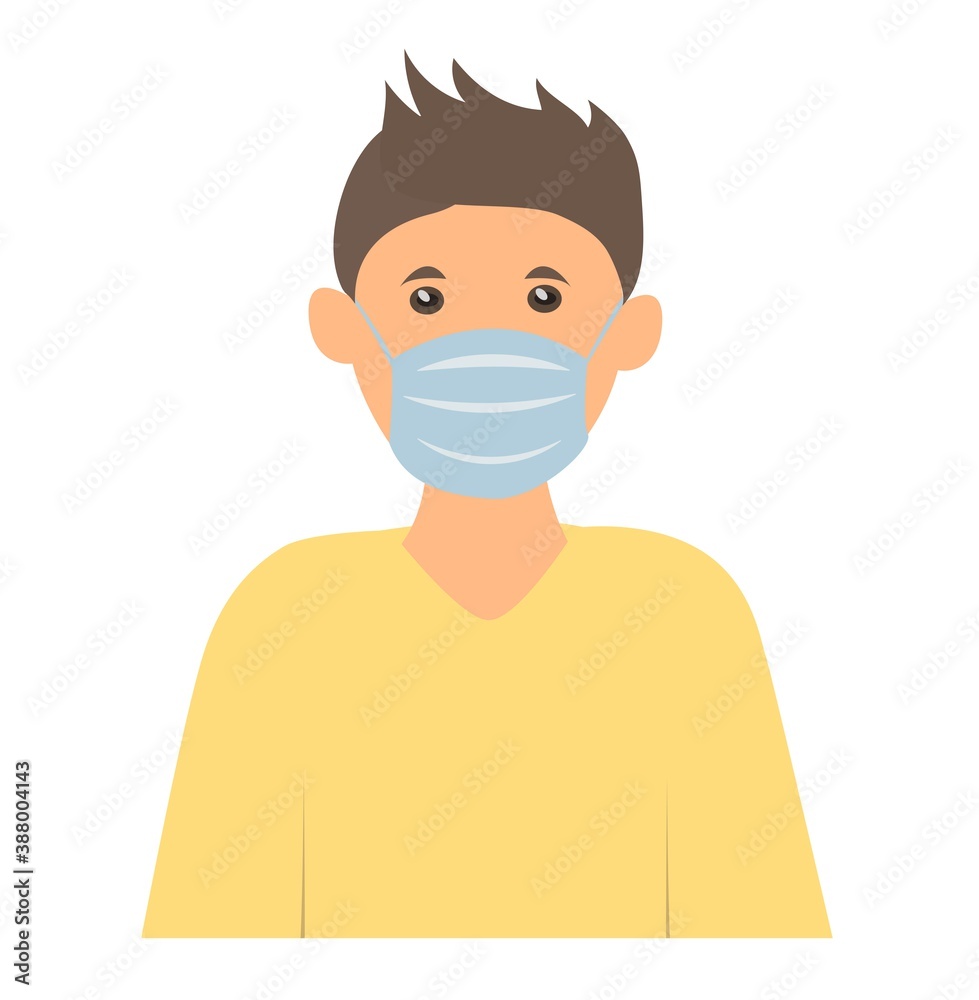 boy in a medical mask to protect against the virus. Vector illustration of health care people.