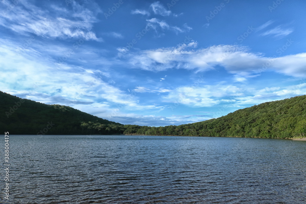 群馬県・赤城山の小沼と青空