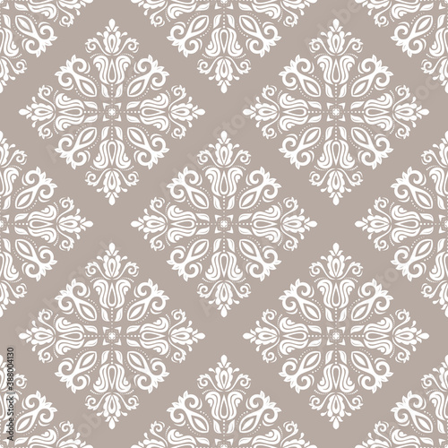 Classic seamless vector pattern. Damask orient brown and white ornament. Classic vintage background. Orient ornament for fabric, wallpaper and packaging