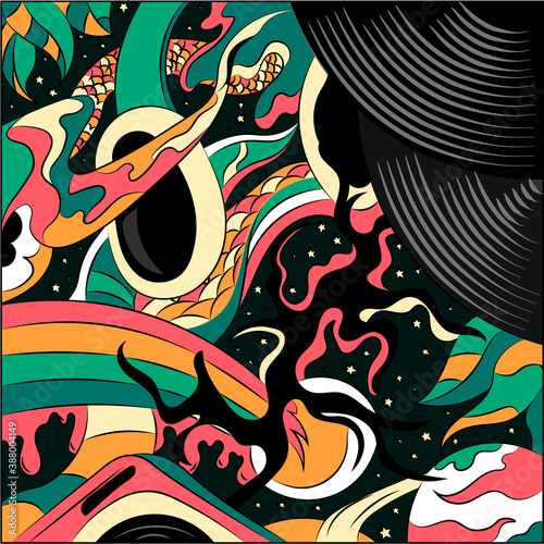 Abstract vector illustration on the theme of music. Surrealistic background picture