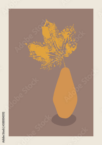 Autumn abstract vector drawing. Mid century modern boho style composition