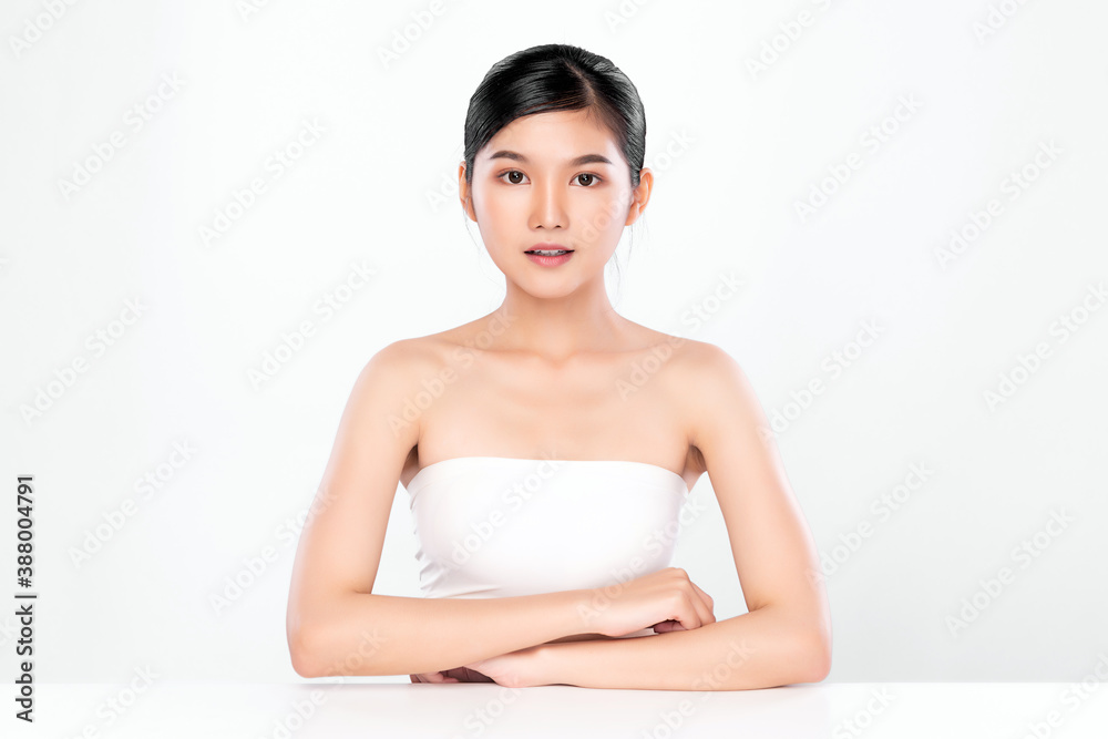Beautiful young asian woman with clean fresh skin on white background, Face care, Facial treatment, Cosmetology, beauty and spa, Asian women portrait Beautiful young asian woman with clean fresh skin on white background, Face care, Facial treatment, Cosmetology, beauty and spa, Asian women portrait