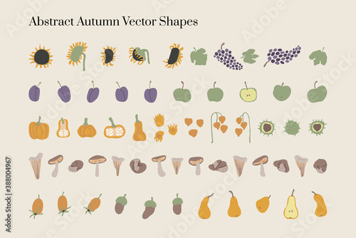 Autumn abstract vector drawing. Mid century modern boho style elements