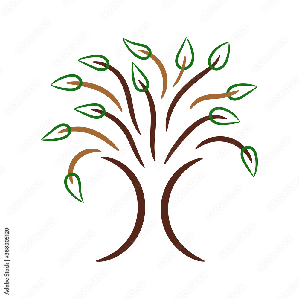 Abstract contour stylized tree, colored illustration