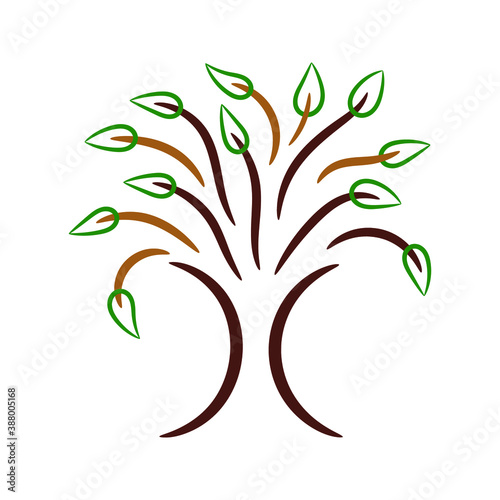 Abstract contour stylized tree, colored vector