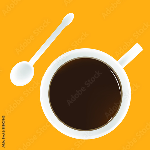 White coffee mug In the cup there is black coffee Put on a yellow background