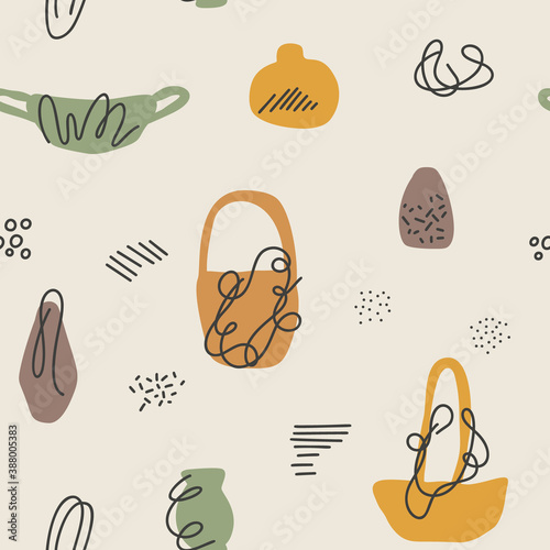 Autumn abstract vector drawing. Mid century modern boho style composition