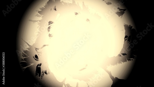 Abstract texture circle shine bright golden on black background