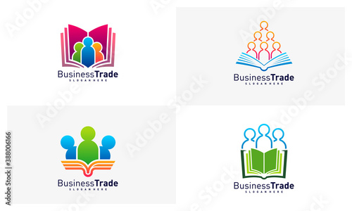 Set of Book People logo design vector, Colorful People logo design template, Icon symbol