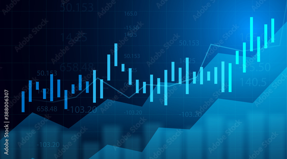 Business candle stick graph chart of stock market investment trading on blue background. Bullish point, Trend of graph. Eps10 Vector illustration.