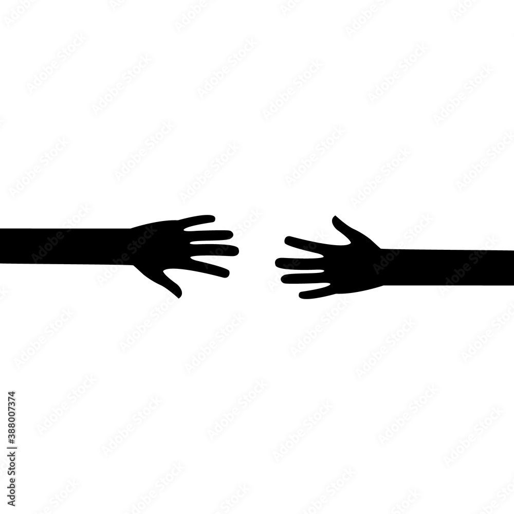 Obraz premium Two outstretched hands icon. Black arms outline. Help and teamwork concept vector illustration. Voluntary, charity, donation symbol.