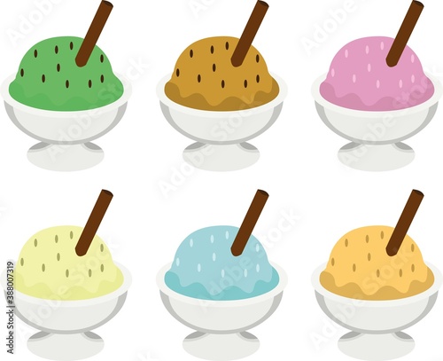 Vector illustration of ice cream bowl emoticons of different flavors