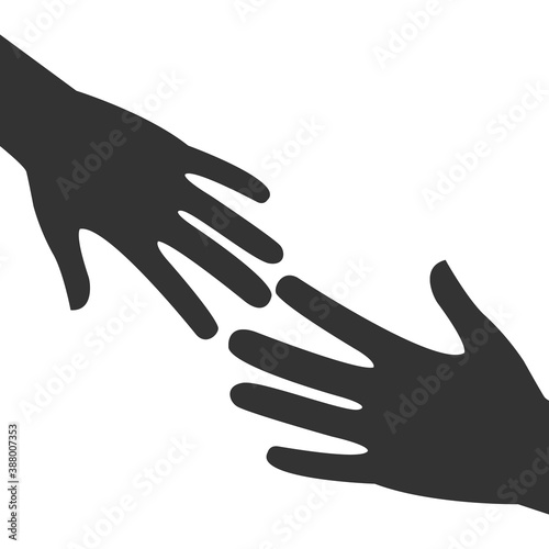 Two outstretched hands icon. Black arms outline. Help and teamwork concept vector illustration. Voluntary, charity, donation symbol.