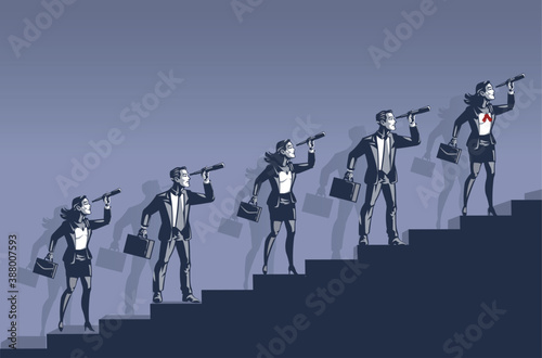 Businessman and Business Woman Looking through Binocular. Illustration Concept of Business People Spying Future Career