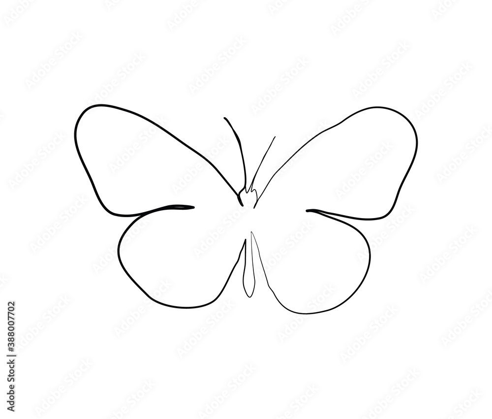 SINGLE-LINE DRAWING OF A BUTTERFLY. This hand-drawn, continuous, line  illustration is part of a collection of artworks inspired by the drawings  of Picasso. Each gesture sketch was created by hand. Stock Vector