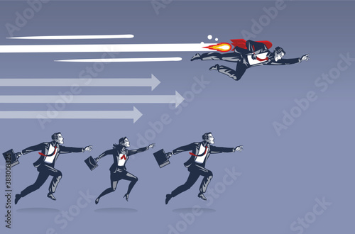 Businessman Flying with Rocket Goes Faster Beating all others in a Race to Success Illustration Concept