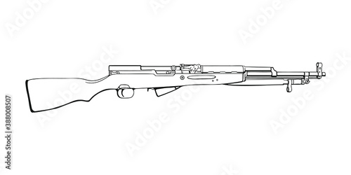  Soviet semi-automatic carbine SKS with bayonet. Vector Outline Illustration