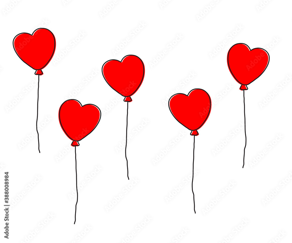 Red balloon in the shape of a heart. Cartoon. Vector illustration.