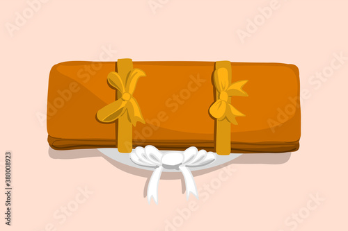 Robe of Buddhist Monk on tray, top view. Drawing vector of Cloth of Buddhism Monk and Novice