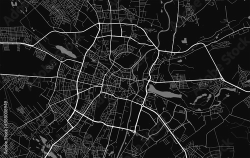 Urban city map of Poznan. Vector poster. Grayscale street map.