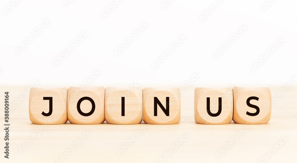 Join us word on wooden block. Team Recruitment Register Membership Hiring Concept Join us word on wooden block. Team Recruitment Register Membership Hiring Concept