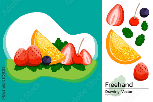 Drawing Fruits, slices for food decoration any dessert or sweet things.