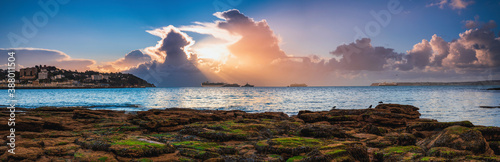 Panorama of Torquay and Cruise ferry during the sunrise in Devon in England in Europe. photo